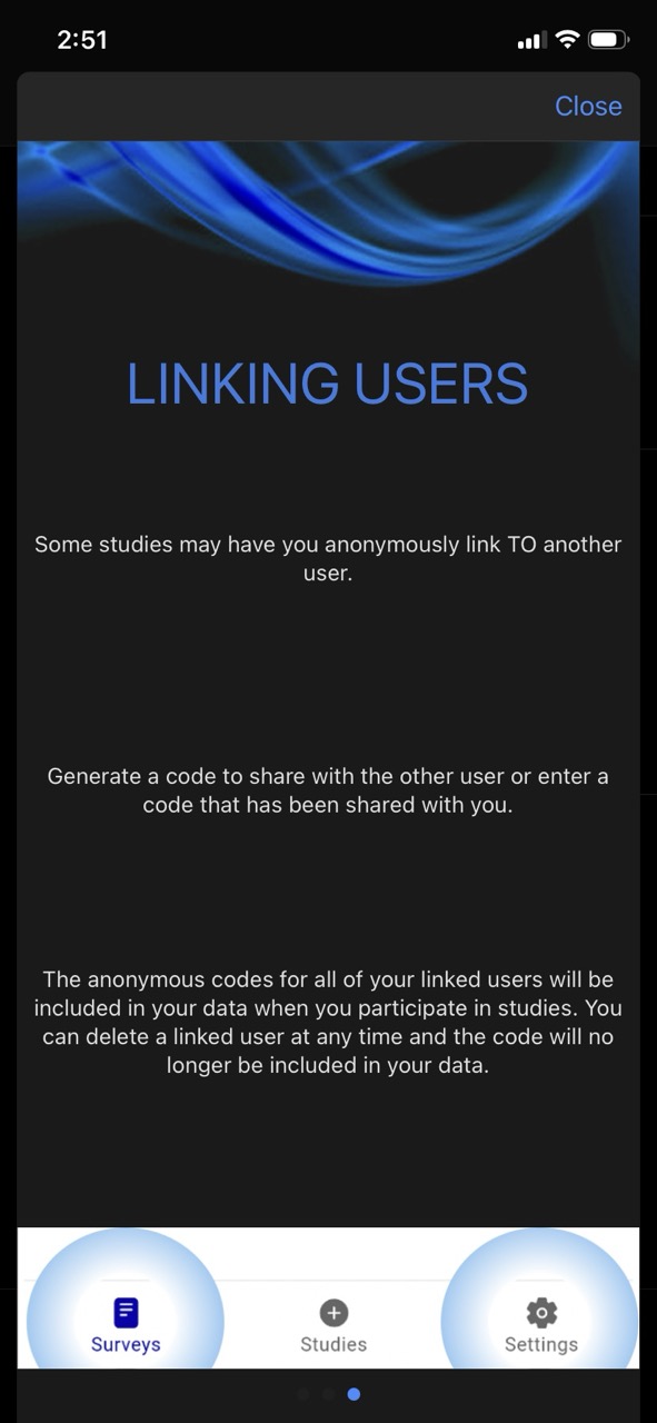 WHIRLWell app screenshot showing tutorial screen about linking other users